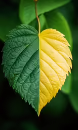 a leaf with a green background with yellow details