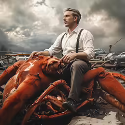 a man on a crab sits on a beach