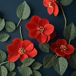 flowers and leaves against a blue background