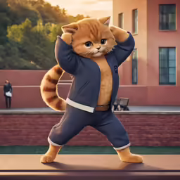 the man is dressed as a cat with his arms up