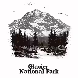a white poster that has a forest and mountain in it