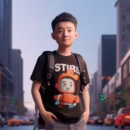 a man in a tshirt standing with his hands on his hips,there is a young boy that has been dressed in an astronaut tshirt