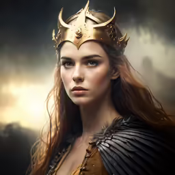 a woman wearing a golden crown is posed for a photograph