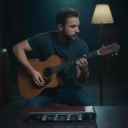 a man is playing an acoustic guitar