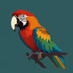 brightly colored parrot on a tree branch with green background