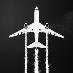 an airplane is flying through the sky with clouds behind it