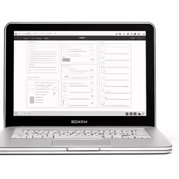 the back of a black laptop with some type of instructions page on it