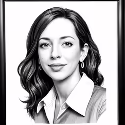 a picture is shown in black and white of a woman with shoulder length hair