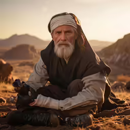 a man is sitting down in the desert