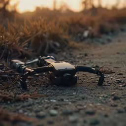 there is a camera on the ground in the dirt