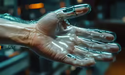 a close up of a hand with water on it