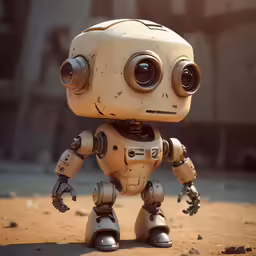a white robot sitting in the middle of a dirt road