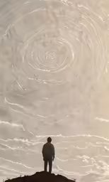 a person standing on top of a hill next to a sky filled with clouds