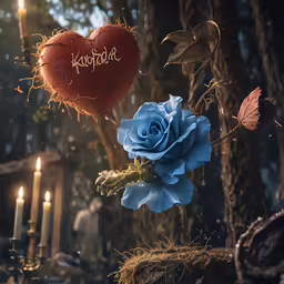 a rose with the word kabatsha on it sitting next to a heart shaped rose