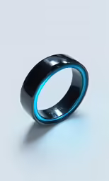 the dark blue ring with silver edges sits against a white background