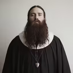 a bearded man with long hair and beard standing
