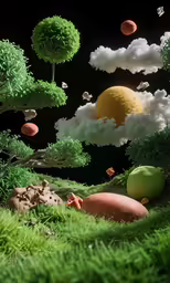 an art project featuring fake people and trees