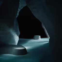the light is on in a dark room with stone