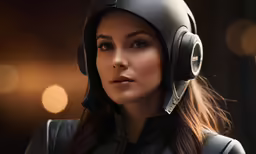 the front view of a woman with a helmet