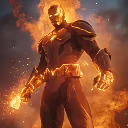 the flash costumed man has huge flames on its feet