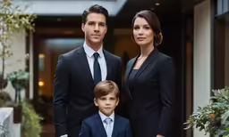 the family is posing for a picture together