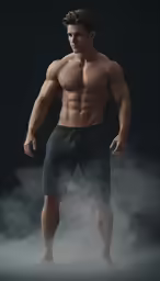 the male muscle athlete is posing for the camera