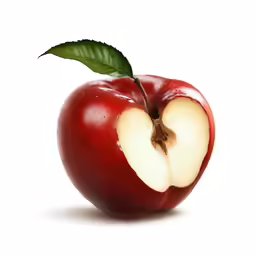 there is an apple that is half eaten and the side of the apple