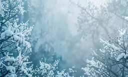a snowy forest filled with lots of trees and branches