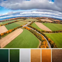 the different shades of green and yellow are shown