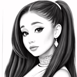 a sketch of an oriental girl with long hair and long bangs