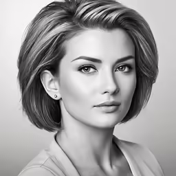a black and white photo of a young woman with short hair