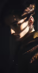 a young woman wearing ear pieces looking off to the side