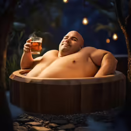 a man is in the bathtub drinking from a glass