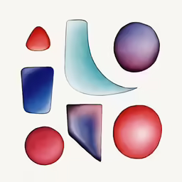 an abstract painting with bright colors on a white background