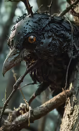 the bird is outside wearing rain gear to protect its eyes