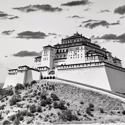 a long building is sitting on top of the hill