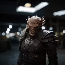 an evil man dressed in black with horns