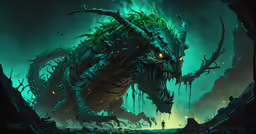 an alien like creature standing in the middle of a forest