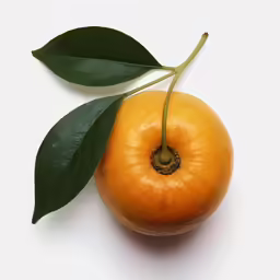 an orange with a leaf on it with water drops