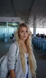 the young blonde haired girl has long wavy hair