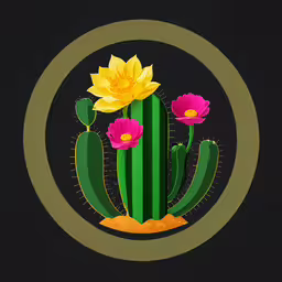 a circular with a cactus on it has flowers in the center,a drawing of a cactus in a circle