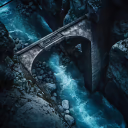 there is a long bridge over a rushing river