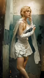 a very pretty lady in short shorts by a shower