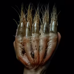 several hands and fingers with large amounts of hair on them