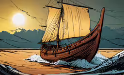 an illustration of a ship in rough sea water,an illustration of an old ship in the water