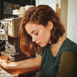 a girl is working on a projector with some wood