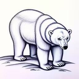a drawing of a bear standing on some sand