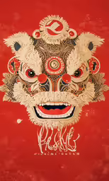 a lion is pictured on a red background