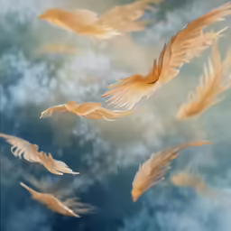 a lot of flying gold fish in the sky