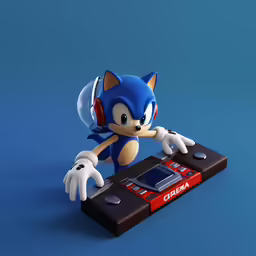3d model of sonic the hedge on the table with headphones